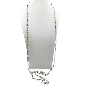 Long Premier Designs Crystal & Metal Bead Necklace, Vintage Blue and Gold Tone